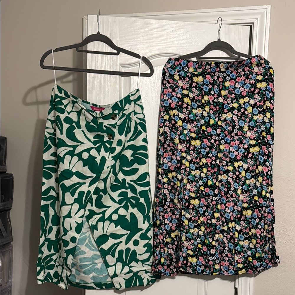 Green and White Asymmetrical Wrap Skirt
